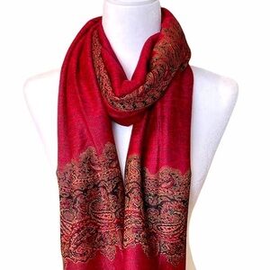 RED Pashmina Style Border Pattern Scarf/ Shawl NEW